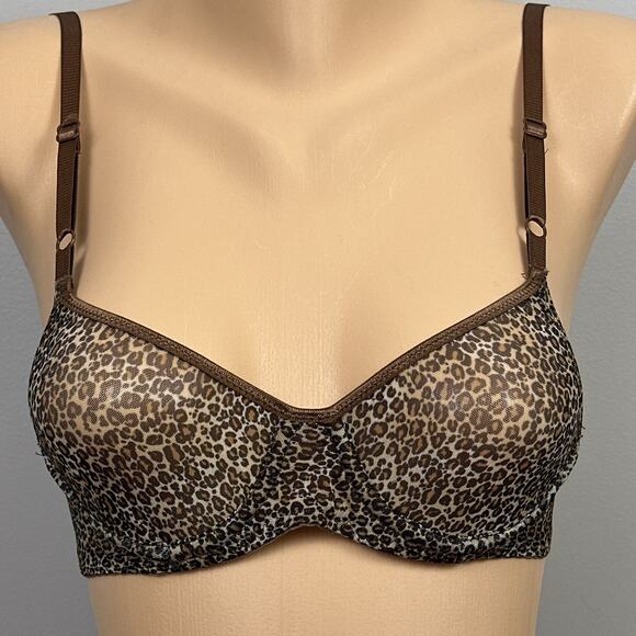 Express 32A Leopard Bra Vintage Y2K Mesh Sheer Underwire Semi-See Through - Picture 1 of 9